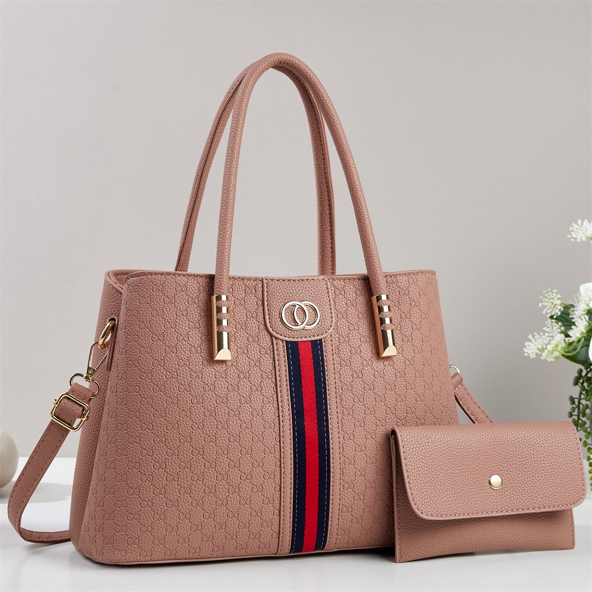 Luxury Embossed Monogram Women's Handbag & Matching Wallet Set Prime 110 - Image 2