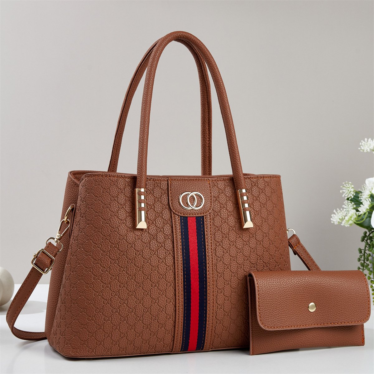 Luxury Embossed Monogram Women's Handbag & Matching Wallet Set Prime 110 - Image 7