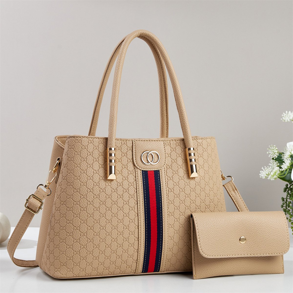 Luxury Embossed Monogram Women's Handbag & Matching Wallet Set Prime 110 - Image 6
