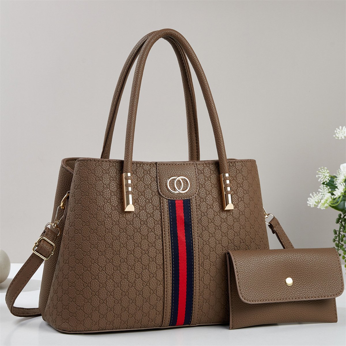 Luxury Embossed Monogram Women's Handbag & Matching Wallet Set Prime 110 - Image 3