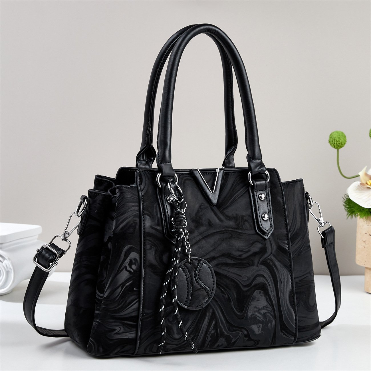 Luxury Marble Pattern V-Hardware Women's Handbag & Shoulder Bag Prime 111 - Image 7