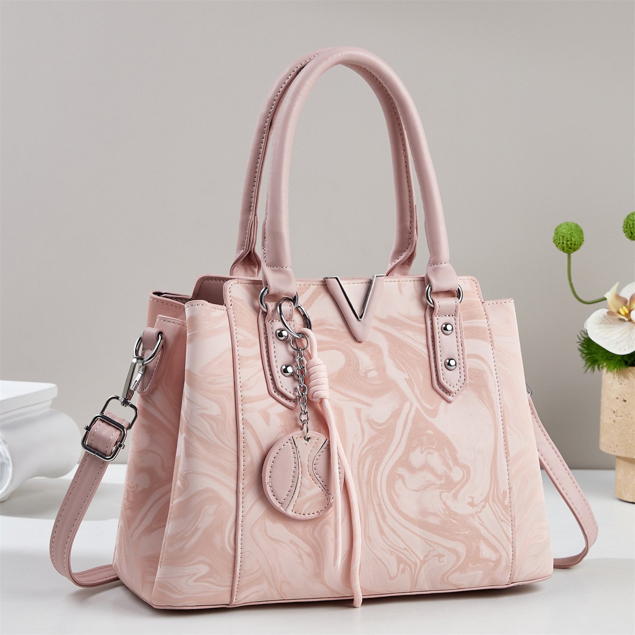 Luxury Marble Pattern V-Hardware Women's Handbag & Shoulder Bag Prime 111 - Image 2