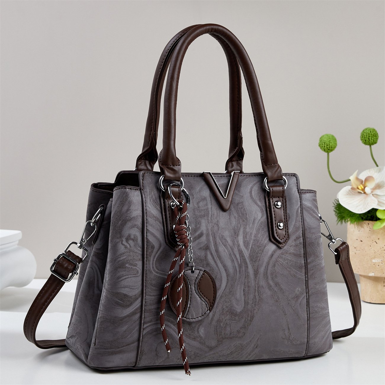Luxury Marble Pattern V-Hardware Women's Handbag & Shoulder Bag Prime 111 - Image 6
