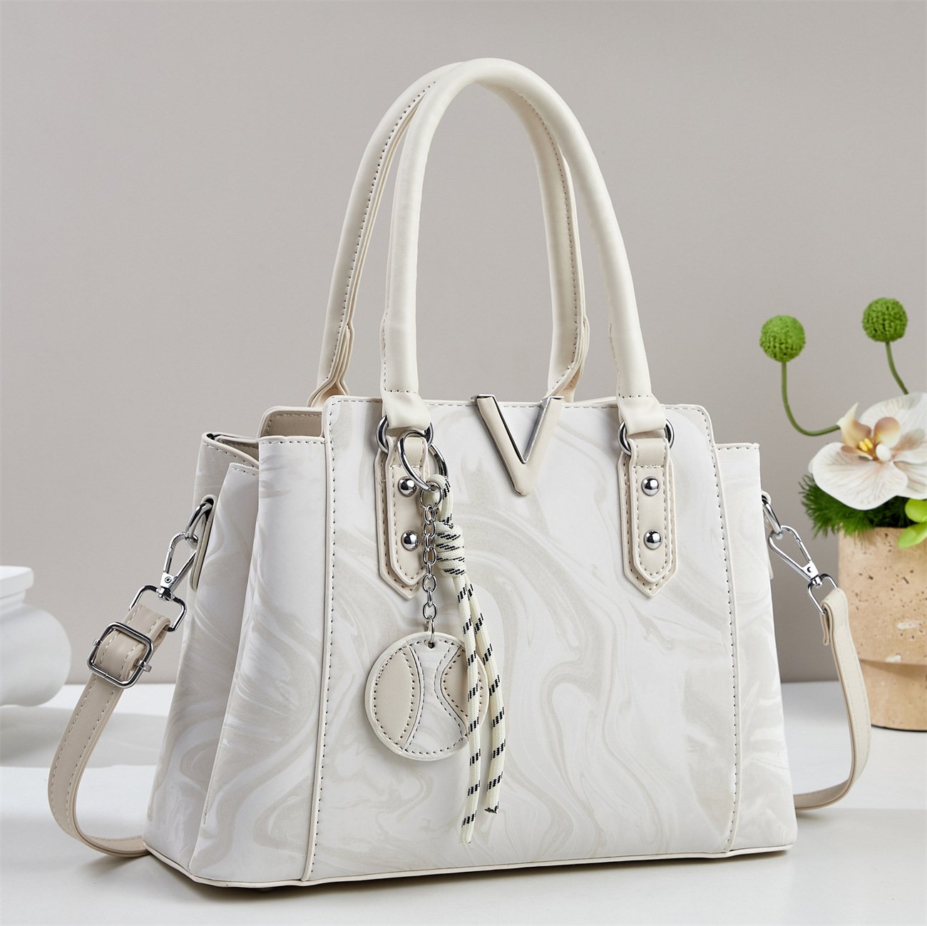 Luxury Marble Pattern V-Hardware Women's Handbag & Shoulder Bag Prime 111 - Image 5