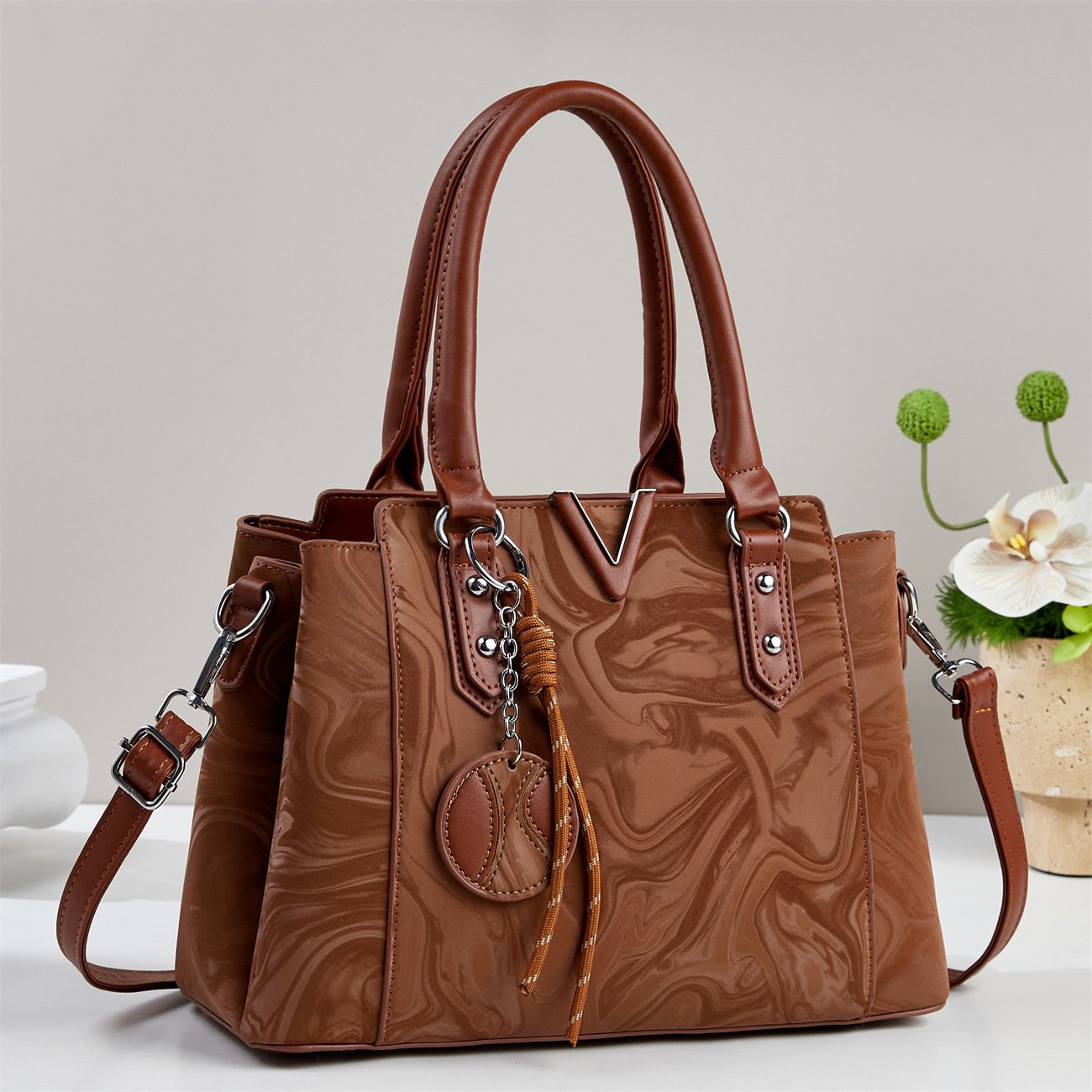 Luxury Marble Pattern V-Hardware Women's Handbag & Shoulder Bag Prime 111 - Image 3