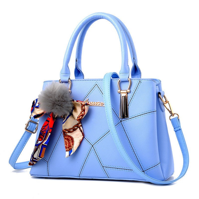 Geometric Stitched Women's Handbag with Silk Scarf & Pom-Pom Charm Prime 112 - Image 6