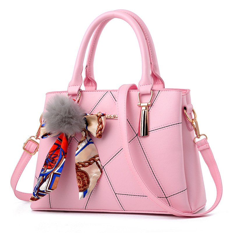 Geometric Stitched Women's Handbag with Silk Scarf & Pom-Pom Charm Prime 112 - Image 5