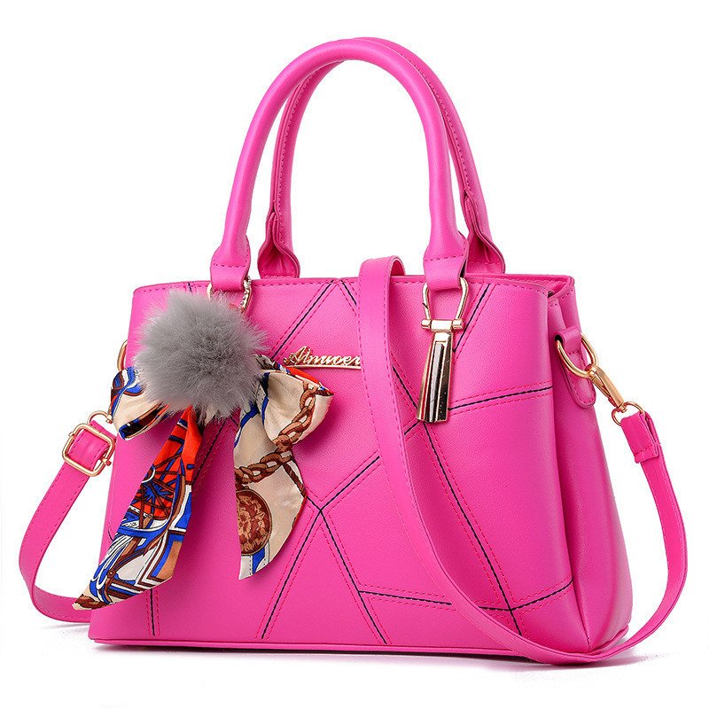 Geometric Stitched Women's Handbag with Silk Scarf & Pom-Pom Charm Prime 112 - Image 3