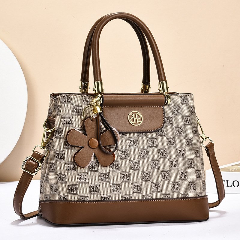 Classic Checkerboard Monogram Women's Handbag with Flower Charm Prime 115 - Image 3