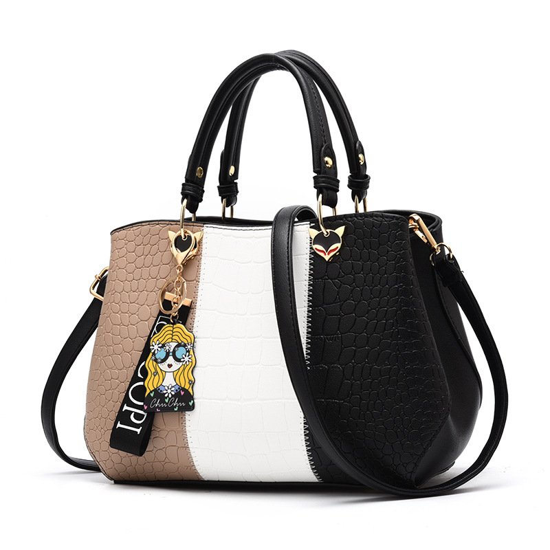 Color-Block Crocodile Embossed Women's Handbag with Doll Charm Prime 120 - Image 2