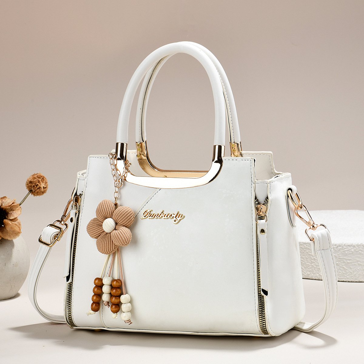 Floral Marbled Dual-Texture Women's Handbag with Flower Charm Prime 121 - Image 6