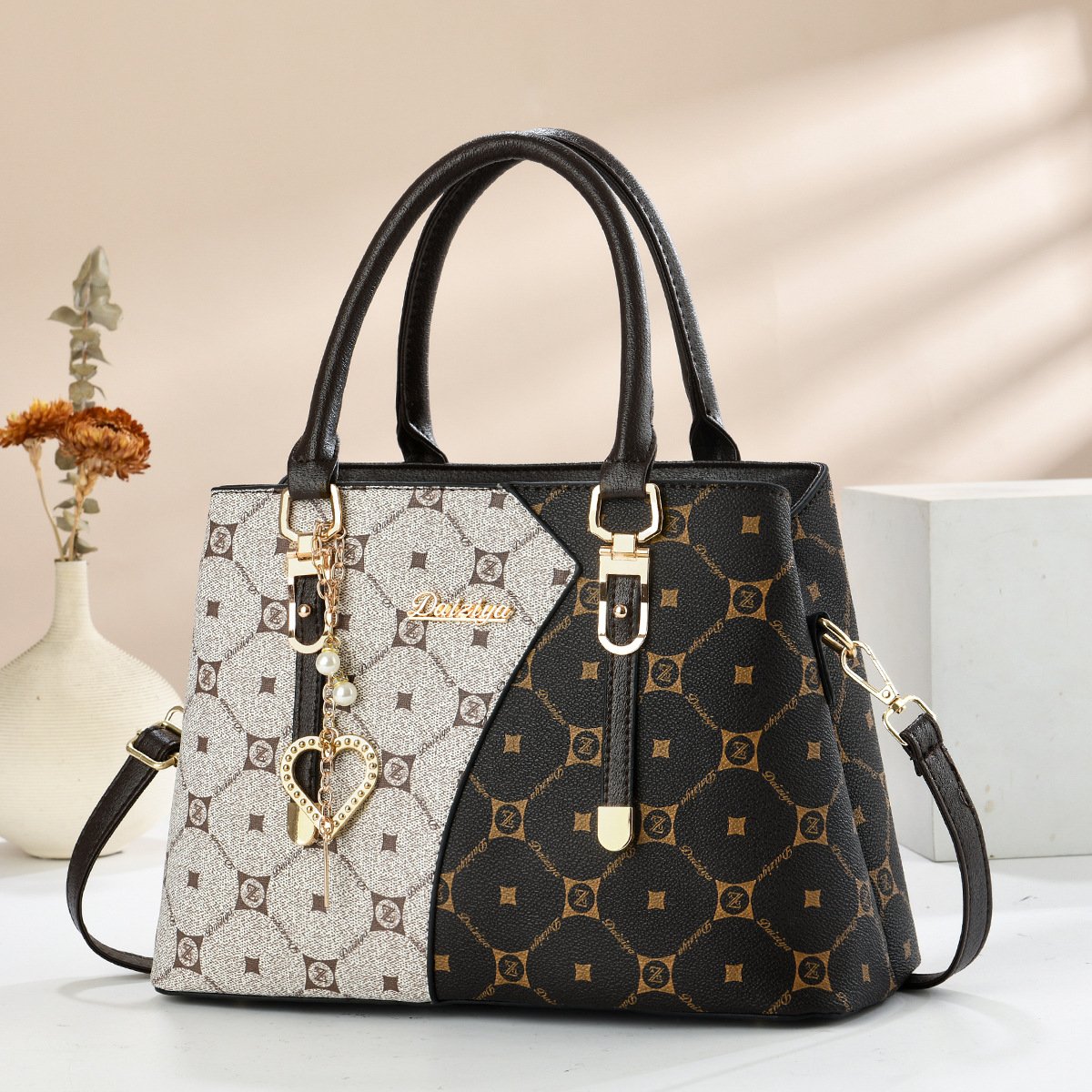 Asymmetric Monogram Women's Handbag with Heart Charm Prime 122 - Image 2