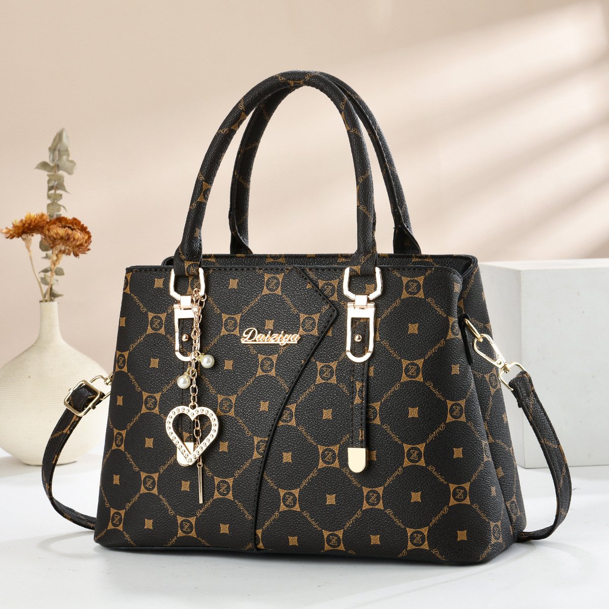 Asymmetric Monogram Women's Handbag with Heart Charm Prime 122 - Image 7