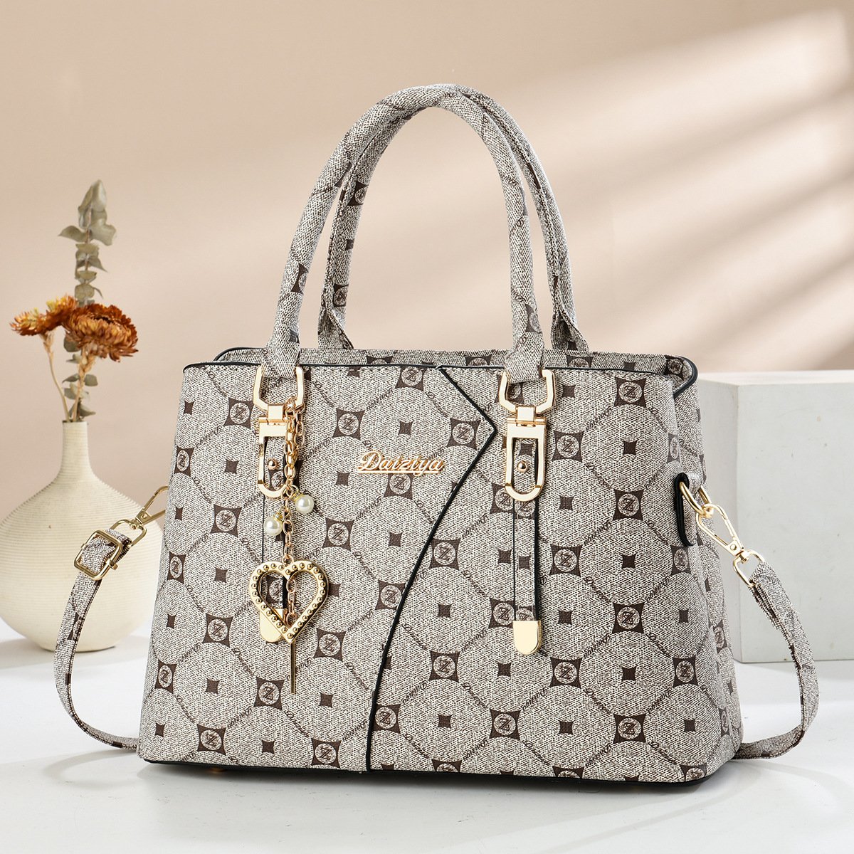 Asymmetric Monogram Women's Handbag with Heart Charm Prime 122 - Image 6