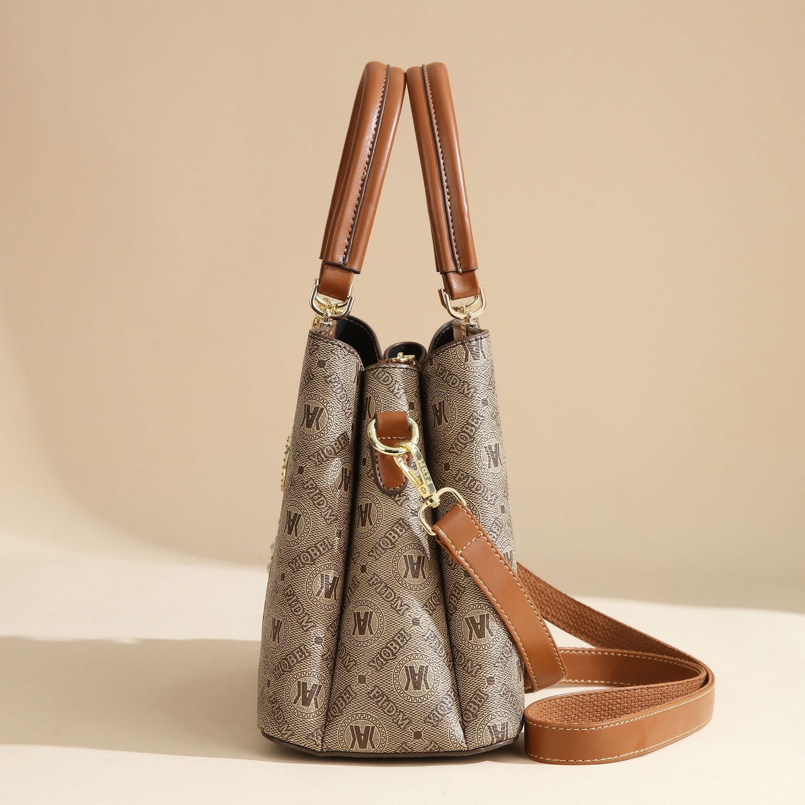 Premium Women’s Monogram Print Handbag Set – Leather Satchel with Matching Pouch & Bag Charm Prime 131 - Image 3