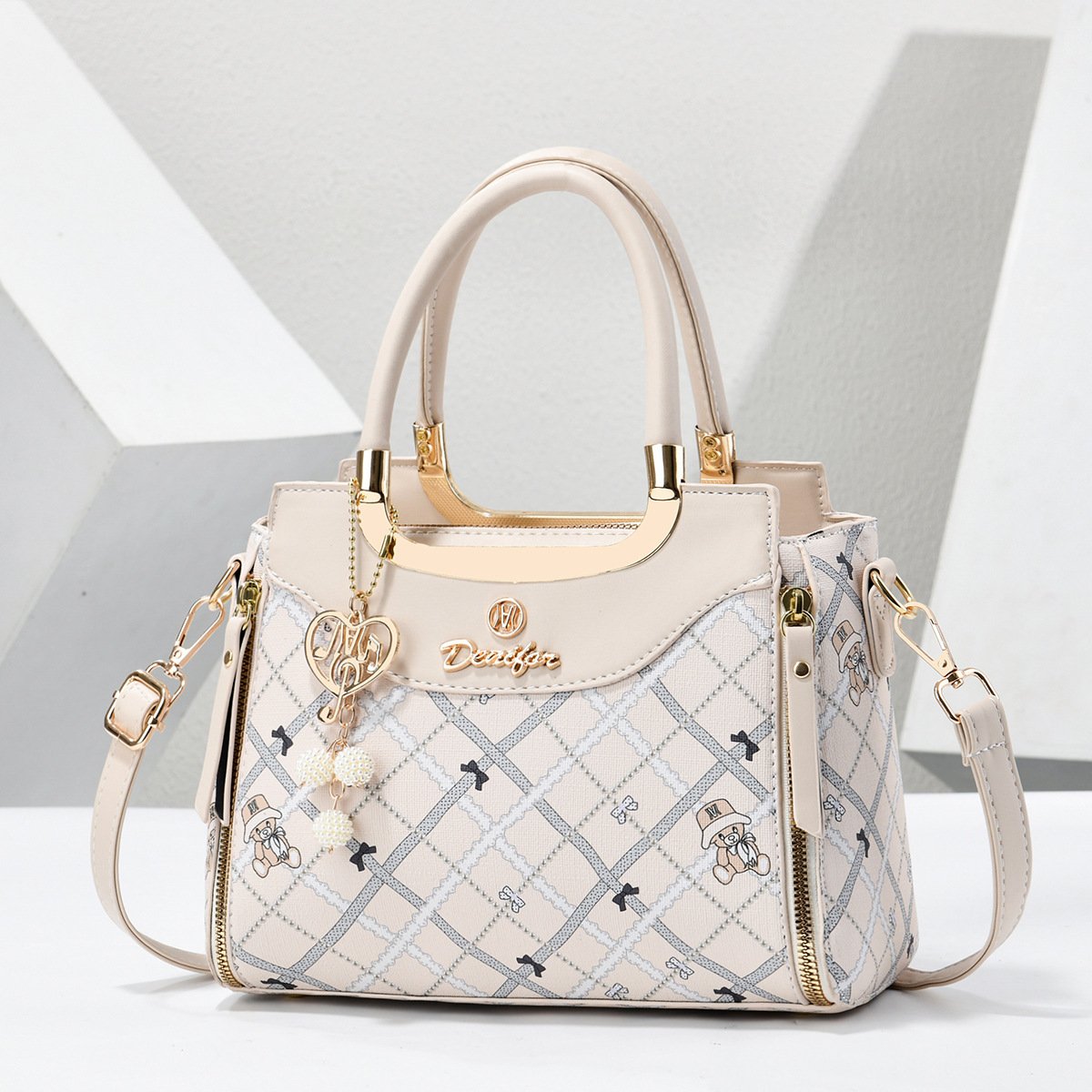 Women’s Plaid Printed Teddy Bear Handbag – Cute Metallic Handle Top-Handle & Crossbody Bag Prime 134 - Image 2