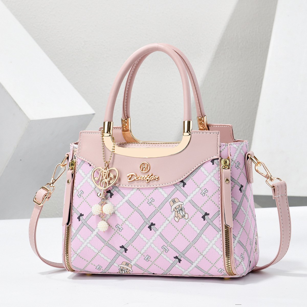 Women’s Plaid Printed Teddy Bear Handbag – Cute Metallic Handle Top-Handle & Crossbody Bag Prime 134 - Image 5
