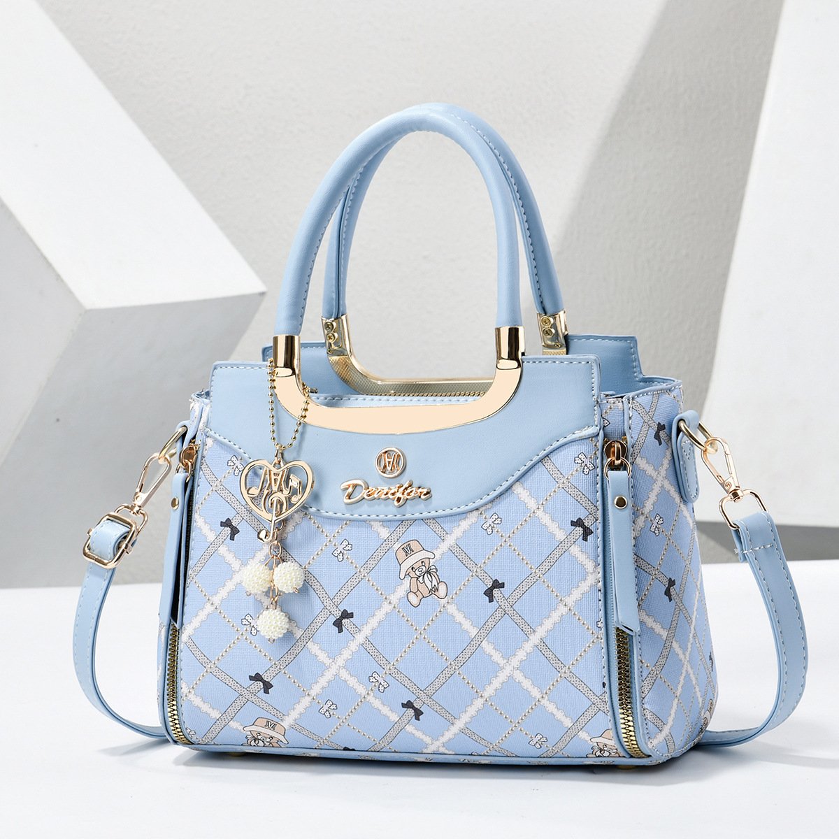 Women’s Plaid Printed Teddy Bear Handbag – Cute Metallic Handle Top-Handle & Crossbody Bag Prime 134 - Image 4