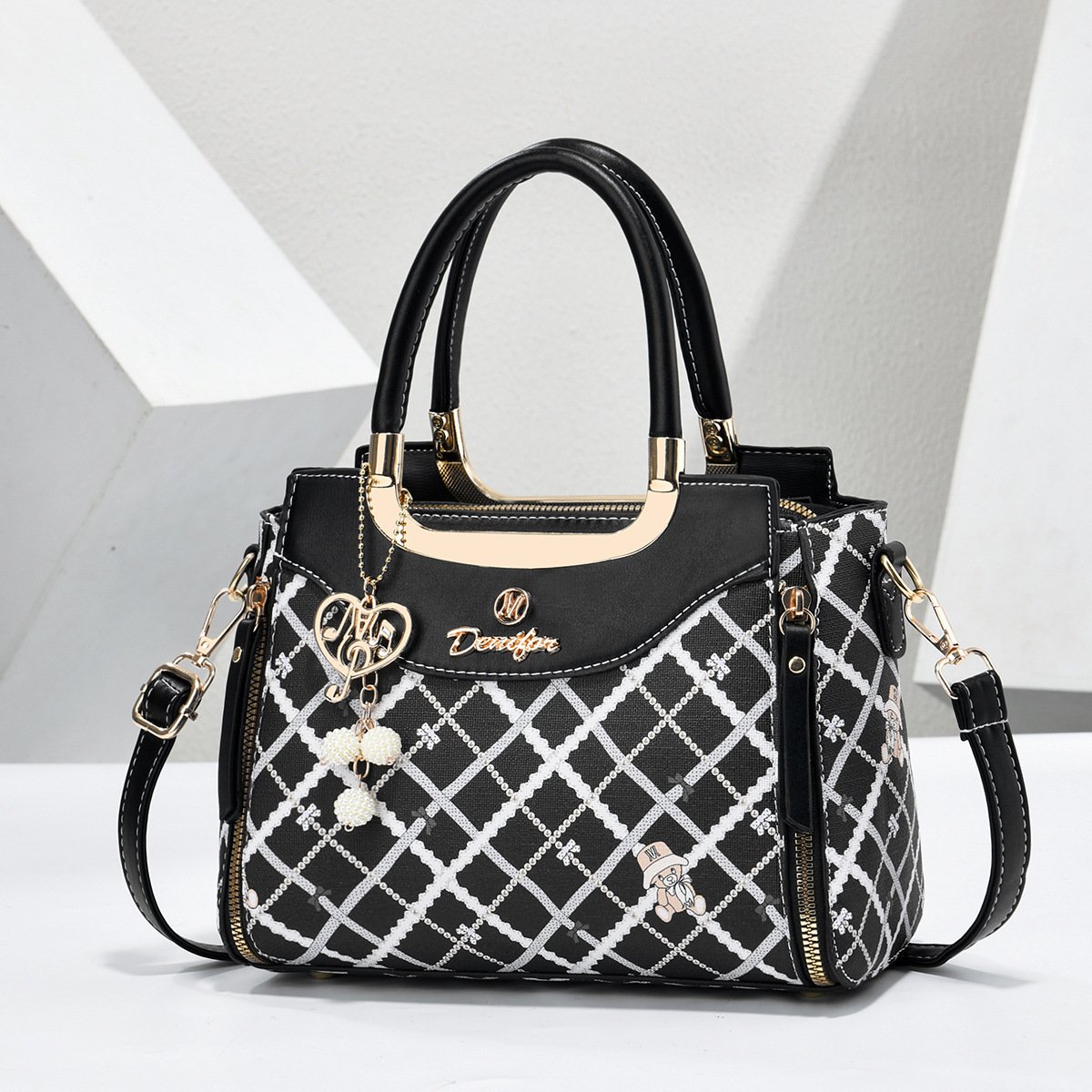 Women’s Plaid Printed Teddy Bear Handbag – Cute Metallic Handle Top-Handle & Crossbody Bag Prime 134 - Image 3