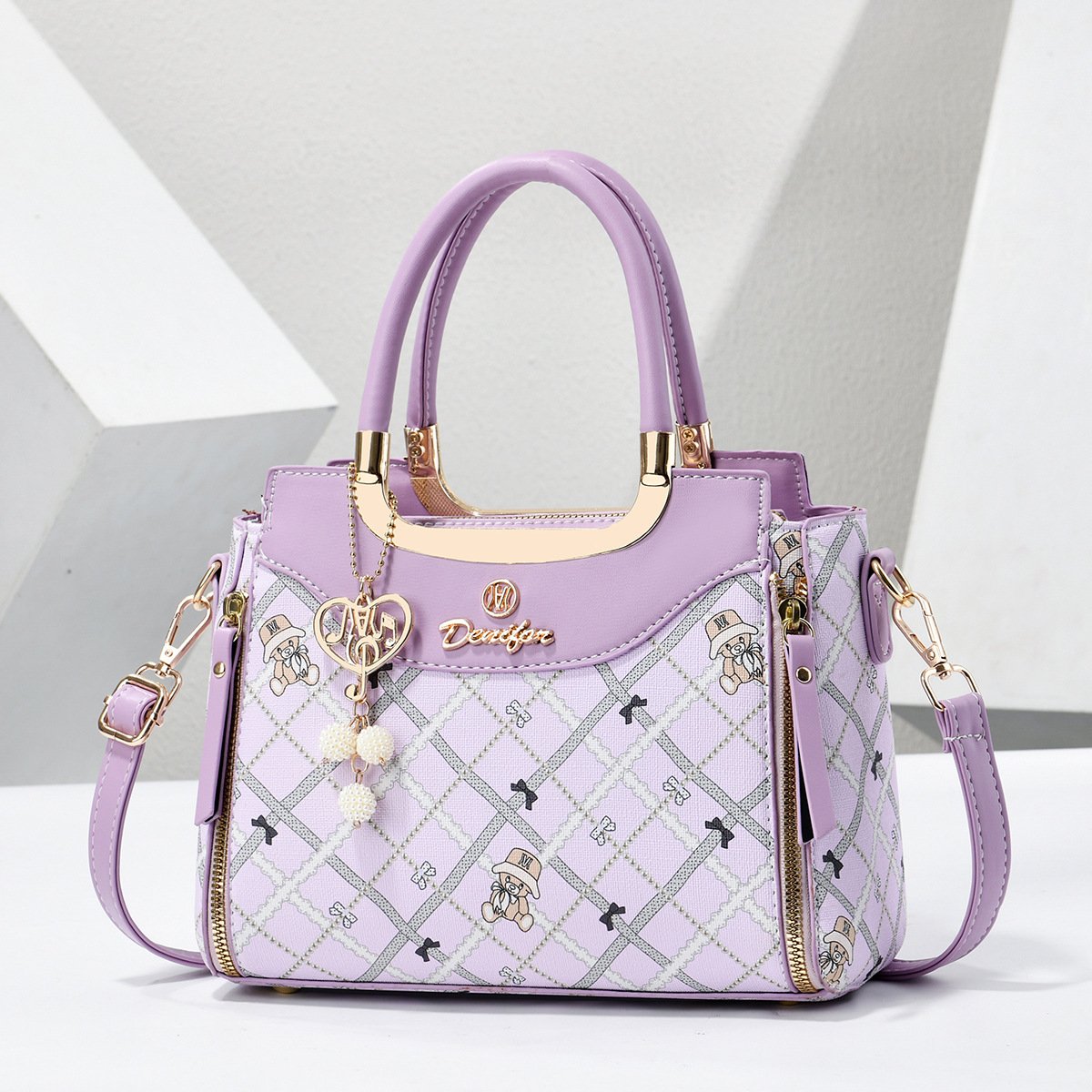 Women’s Plaid Printed Teddy Bear Handbag – Cute Metallic Handle Top-Handle & Crossbody Bag Prime 134 - Image 6