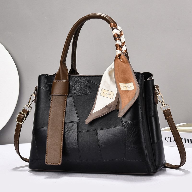 Women’s Patchwork Leather Handbag Set – Scarf-Decorated Top-Handle & Crossbody Bag Prime 135 - Image 5