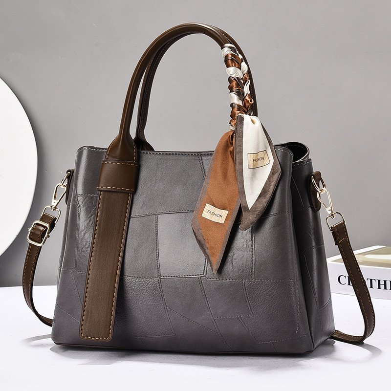 Women’s Patchwork Leather Handbag Set – Scarf-Decorated Top-Handle & Crossbody Bag Prime 135 - Image 4