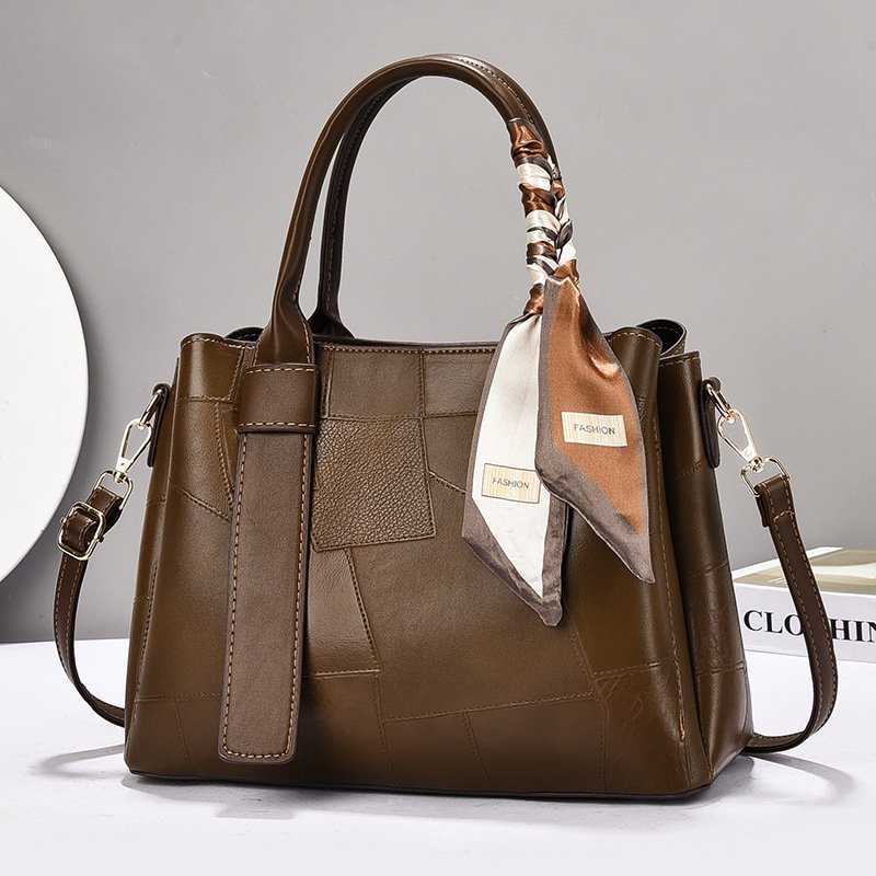 Women’s Patchwork Leather Handbag Set – Scarf-Decorated Top-Handle & Crossbody Bag Prime 135 - Image 2
