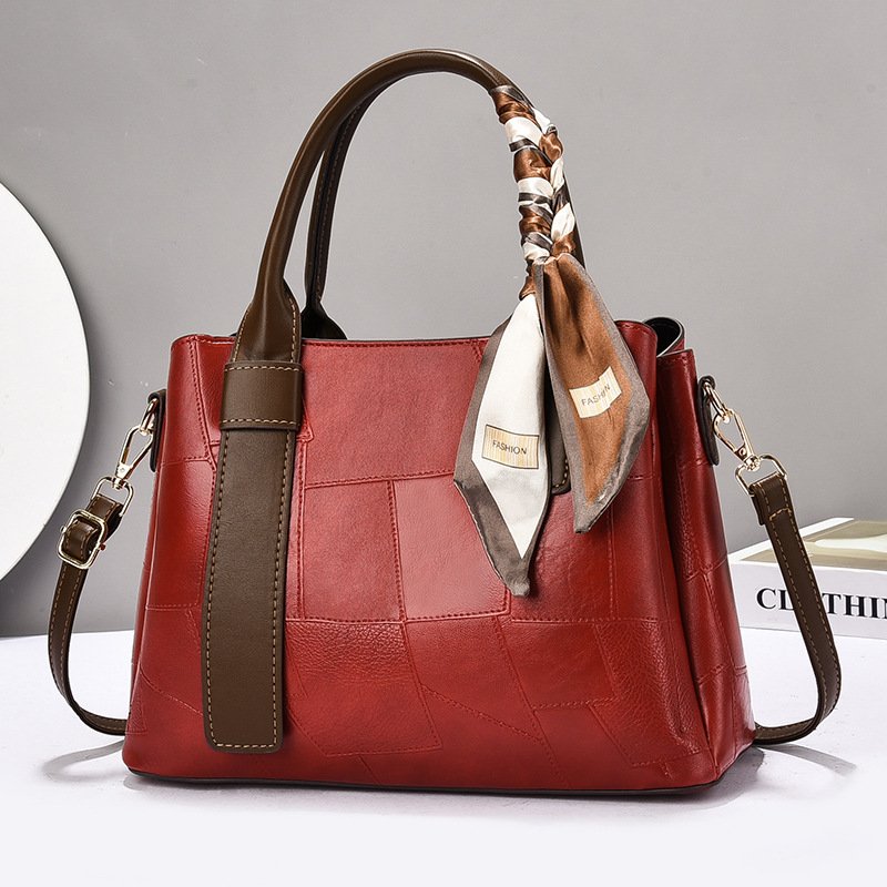 Women’s Patchwork Leather Handbag Set – Scarf-Decorated Top-Handle & Crossbody Bag Prime 135 - Image 3