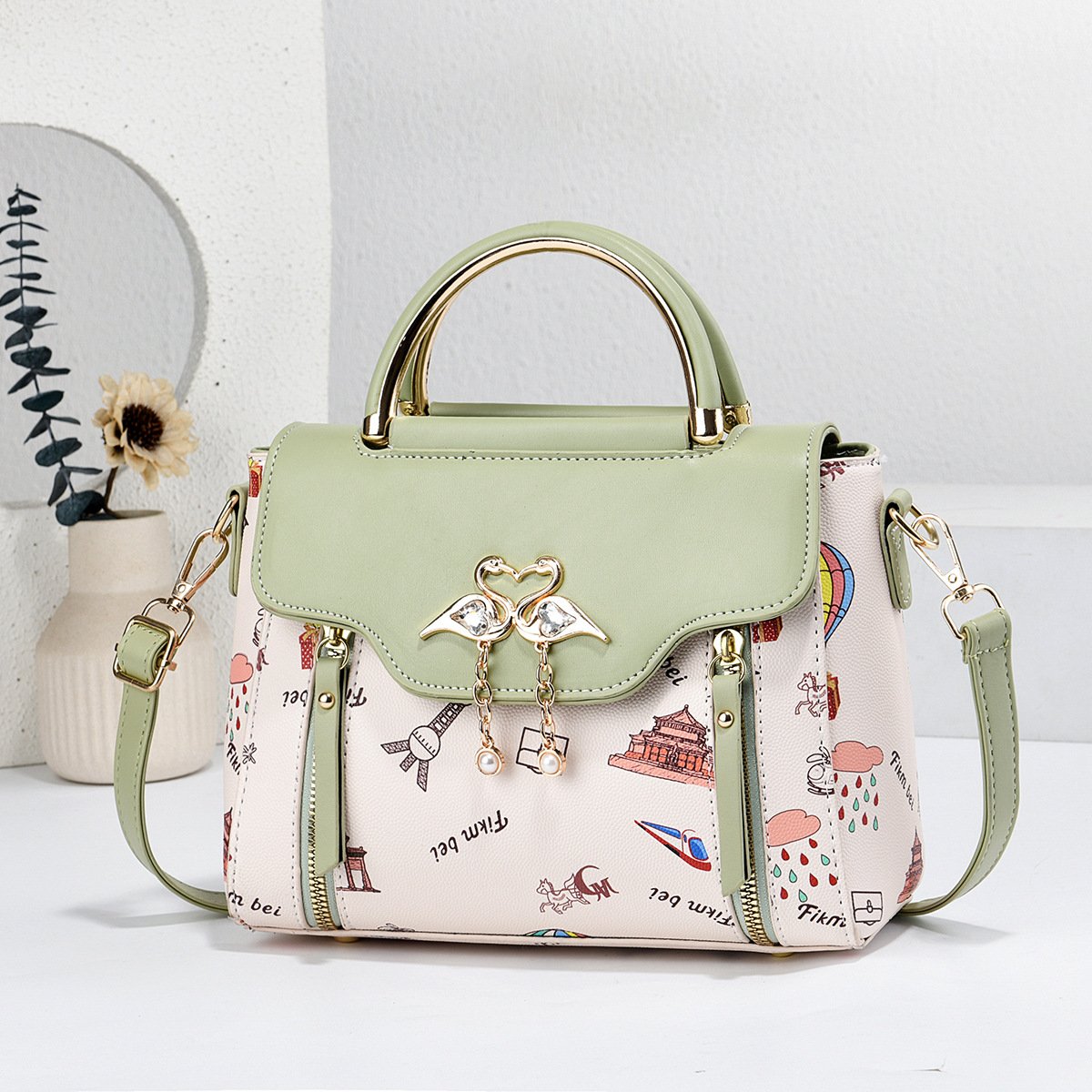 Women’s Double Swan Emblem Graphic Print Top-Handle & Crossbody Handbag Prime 150 - Image 7