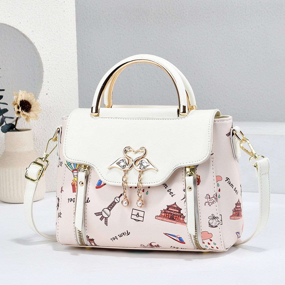 Women’s Double Swan Emblem Graphic Print Top-Handle & Crossbody Handbag Prime 150 - Image 6