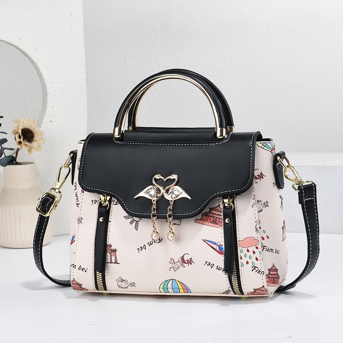 Women’s Double Swan Emblem Graphic Print Top-Handle & Crossbody Handbag Prime 150 - Image 5