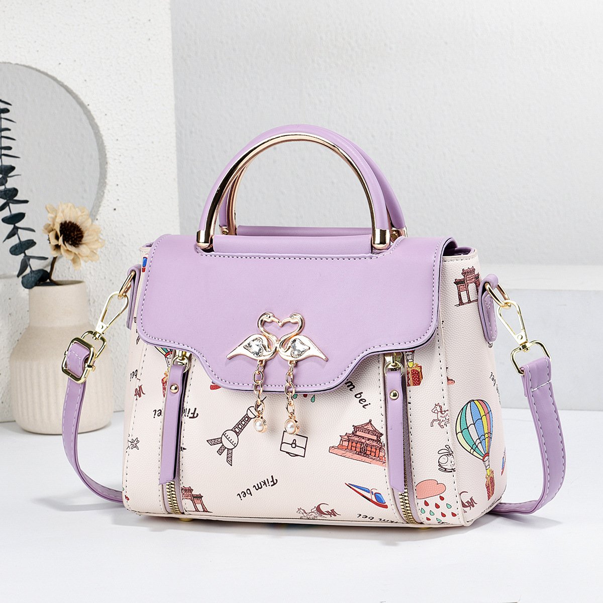 Women’s Double Swan Emblem Graphic Print Top-Handle & Crossbody Handbag Prime 150 - Image 3