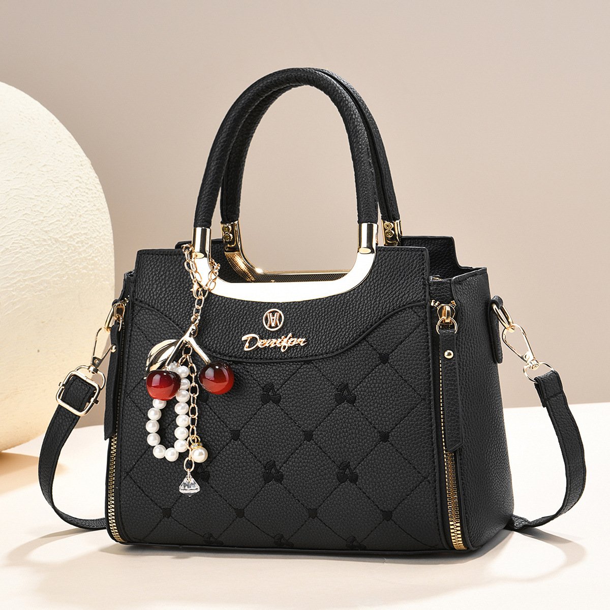 Women’s Quilted Cherry Charm Top-Handle & Crossbody Handbag Prime 151 - Image 7