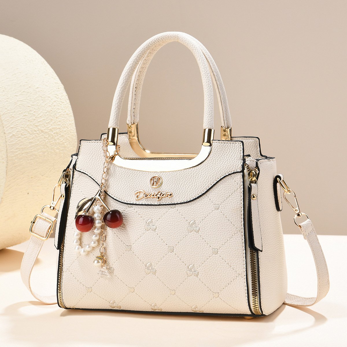 Women’s Quilted Cherry Charm Top-Handle & Crossbody Handbag Prime 151 - Image 6