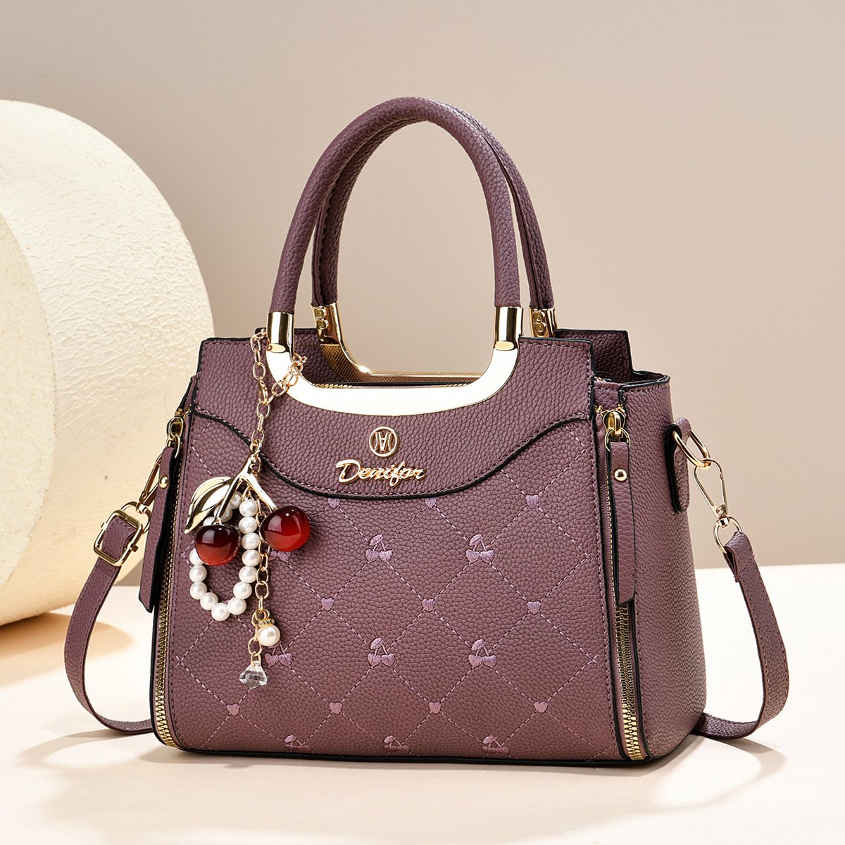 Women’s Quilted Cherry Charm Top-Handle & Crossbody Handbag Prime 151 - Image 5