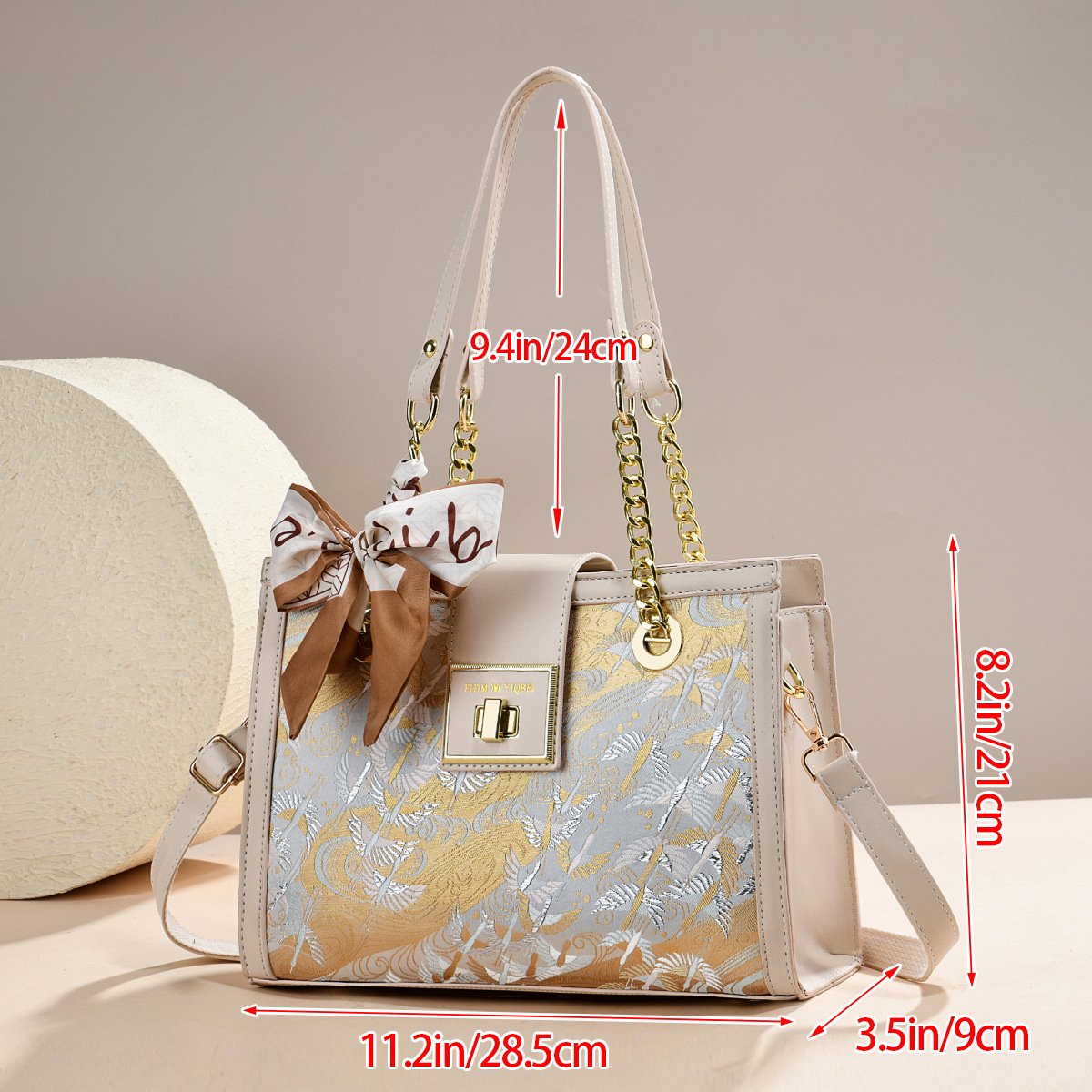 Women’s Jacquard Brocade Crane Pattern Top-Handle & Crossbody Shoulder Bag Prime 154 - Image 5