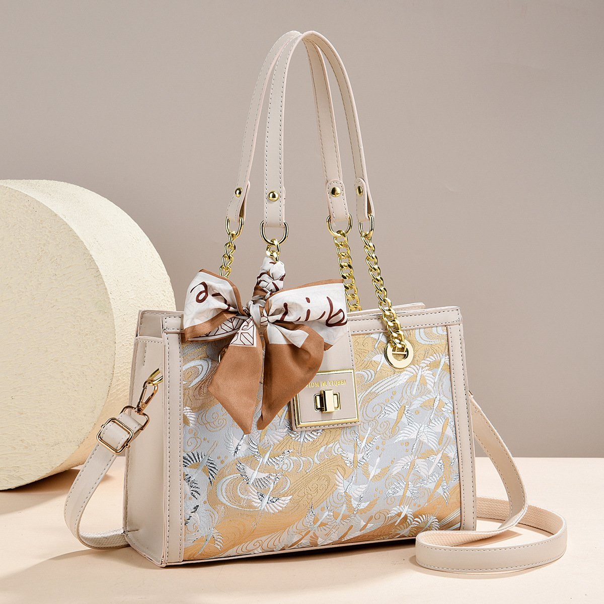 Women’s Jacquard Brocade Crane Pattern Top-Handle & Crossbody Shoulder Bag Prime 154 - Image 3