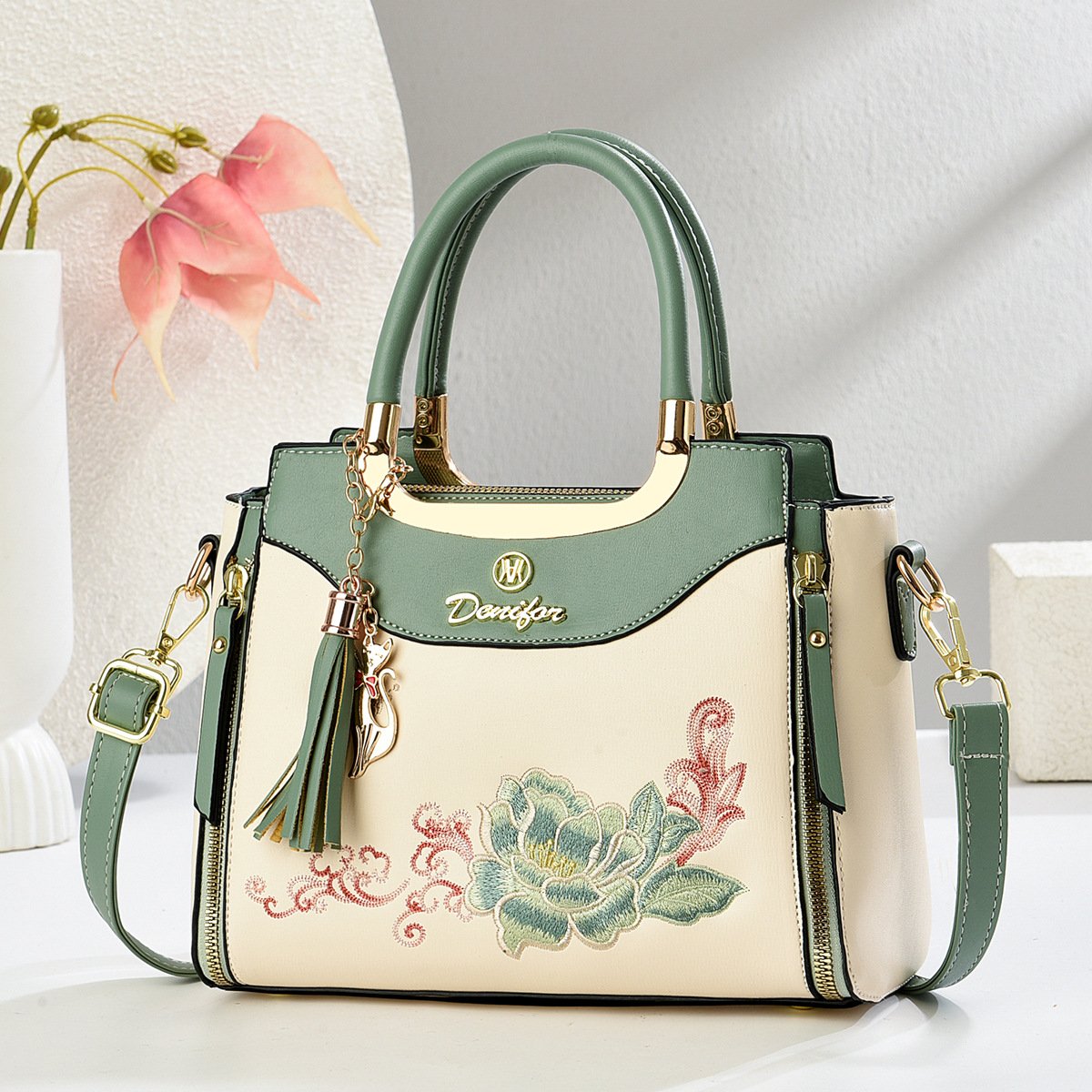 Women’s Embroidered Floral Top-Handle Tote & Crossbody Bag Prime 158 - Image 3