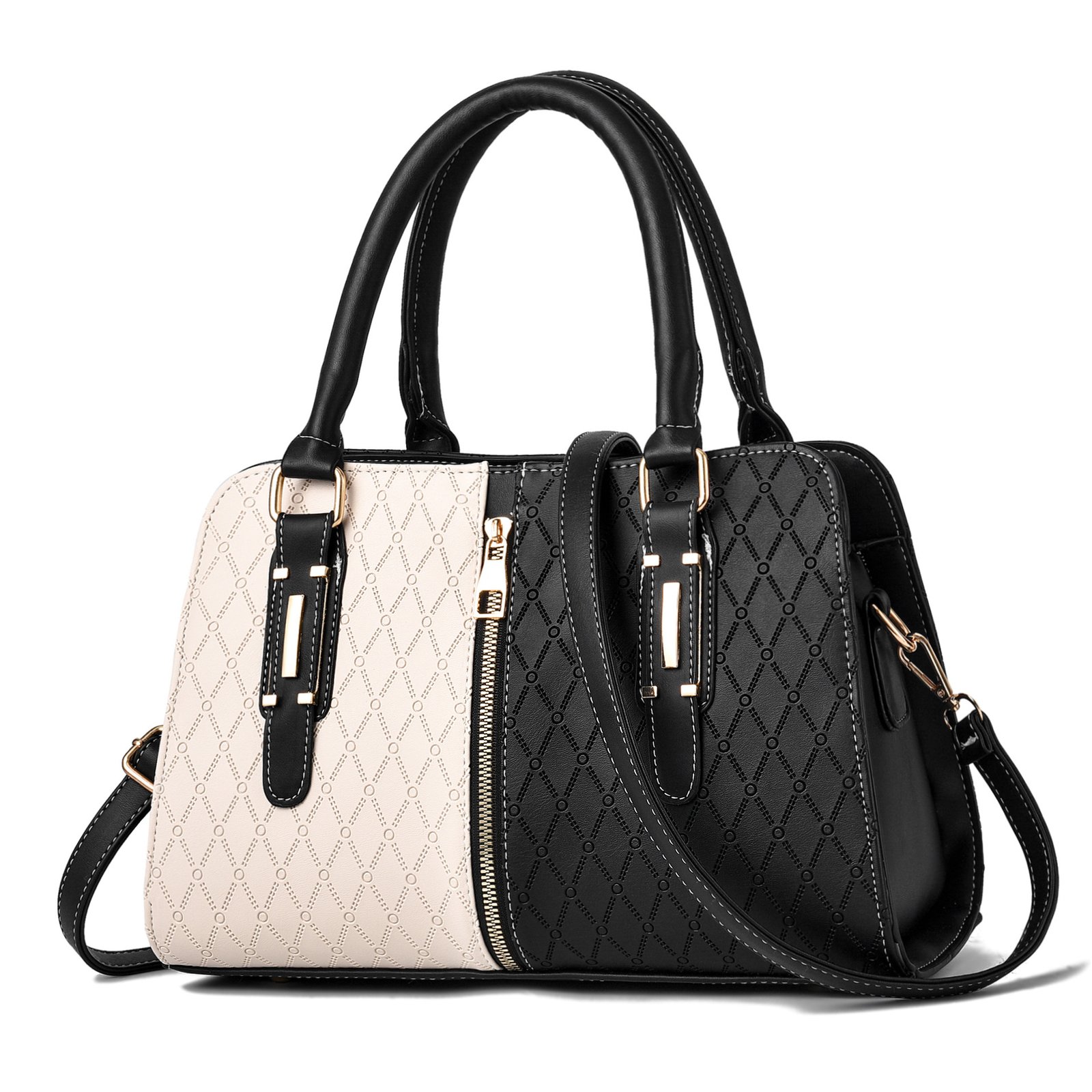 Women’s Color-Block Embossed Geometric Top-Handle Tote & Crossbody Bag Prime 162 - Image 6
