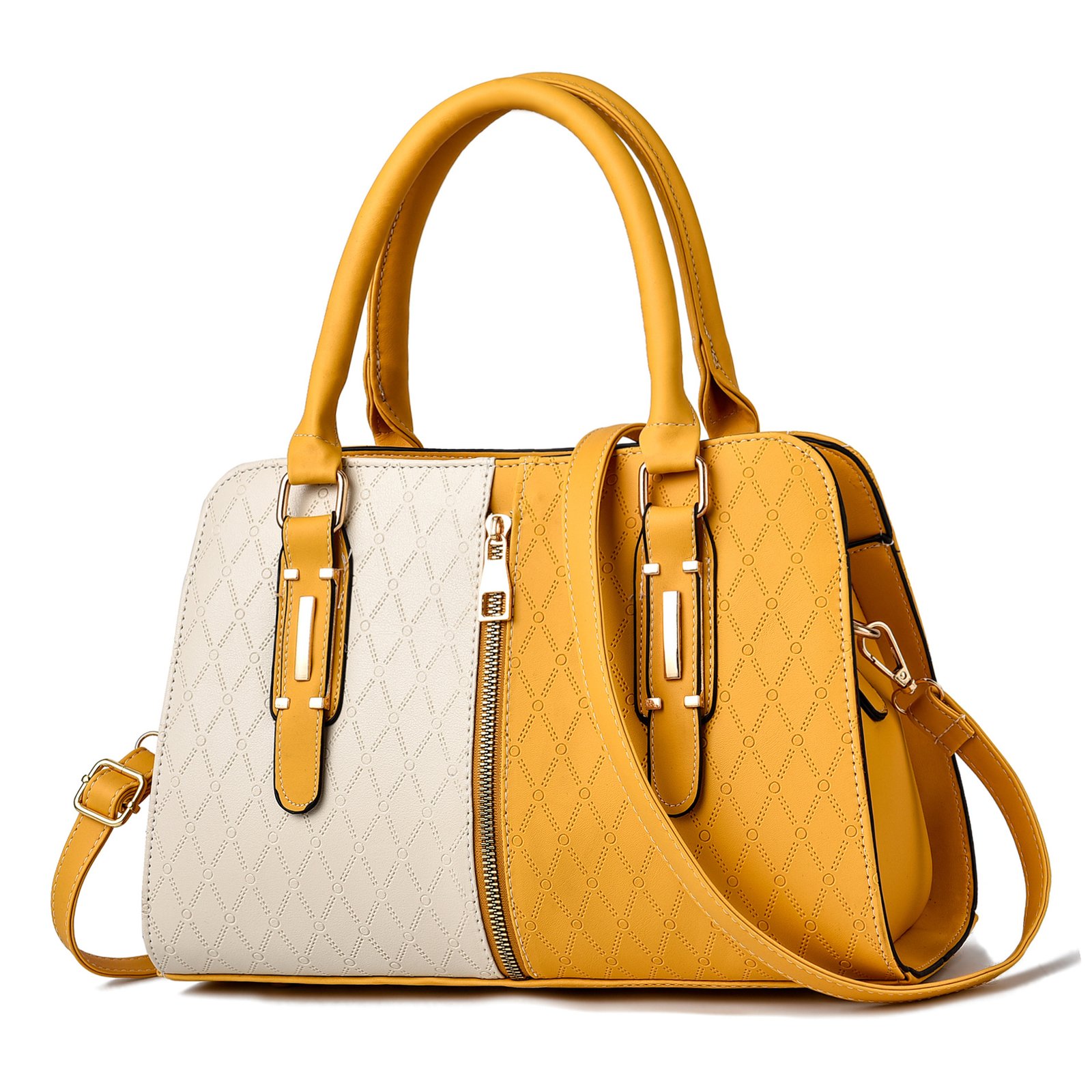 Women’s Color-Block Embossed Geometric Top-Handle Tote & Crossbody Bag Prime 162 - Image 3