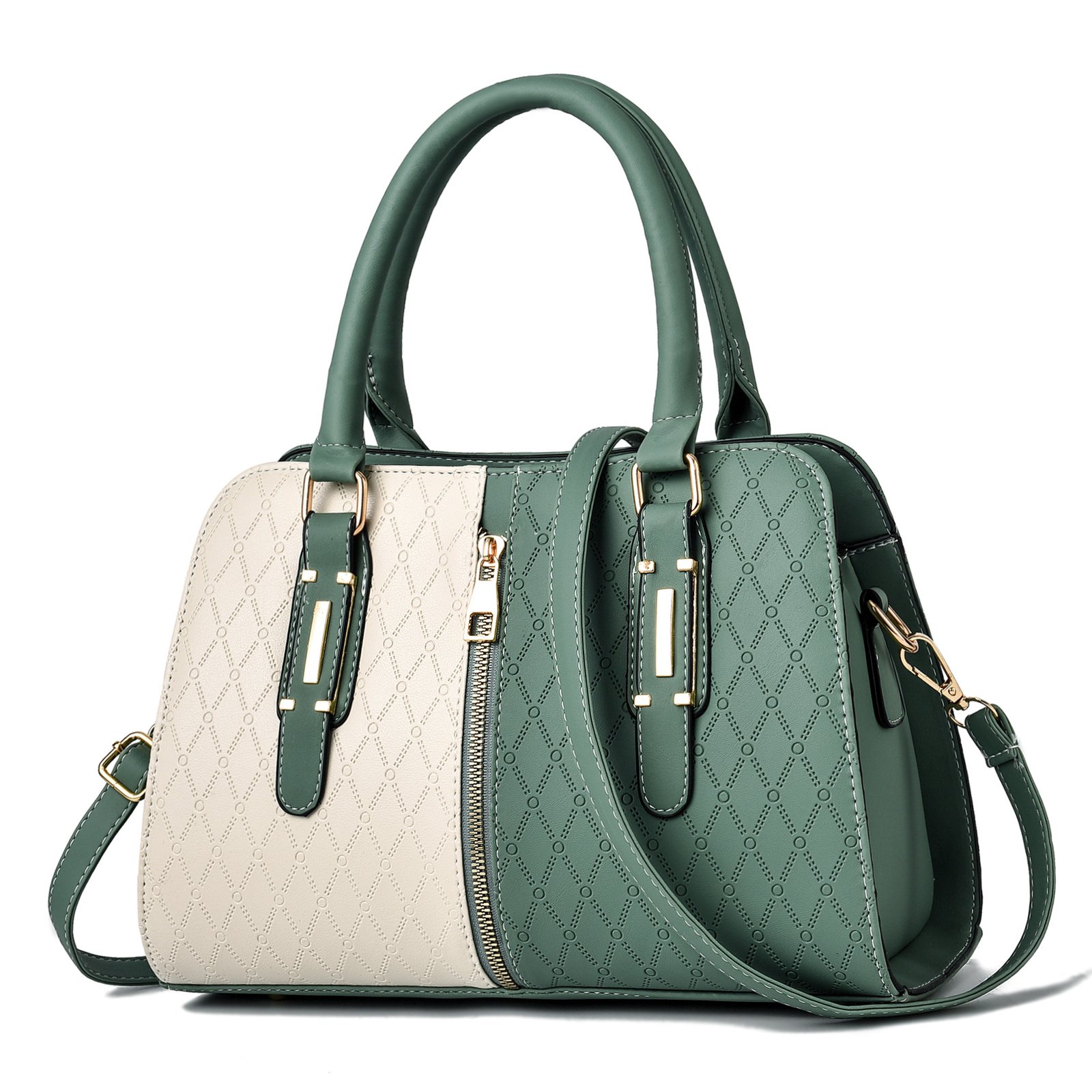 Women’s Color-Block Embossed Geometric Top-Handle Tote & Crossbody Bag Prime 162 - Image 2
