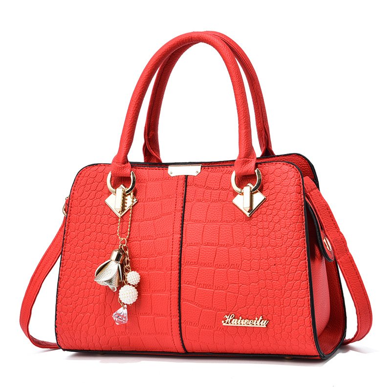 Women’s Croc-Embossed Top-Handle Tote & Crossbody Bag with Floral Charm Prime 163 - Image 5