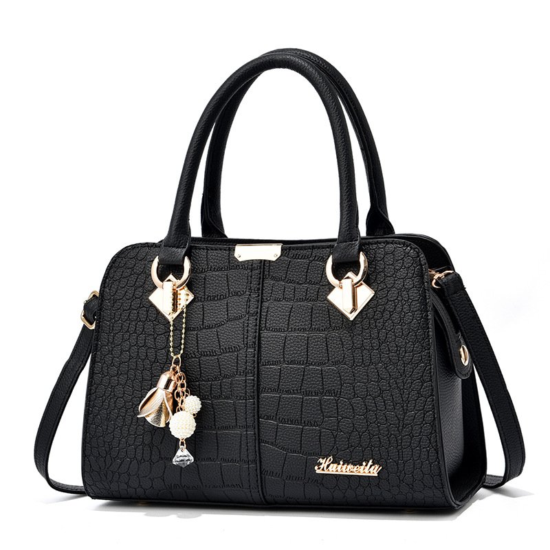 Women’s Croc-Embossed Top-Handle Tote & Crossbody Bag with Floral Charm Prime 163 - Image 4