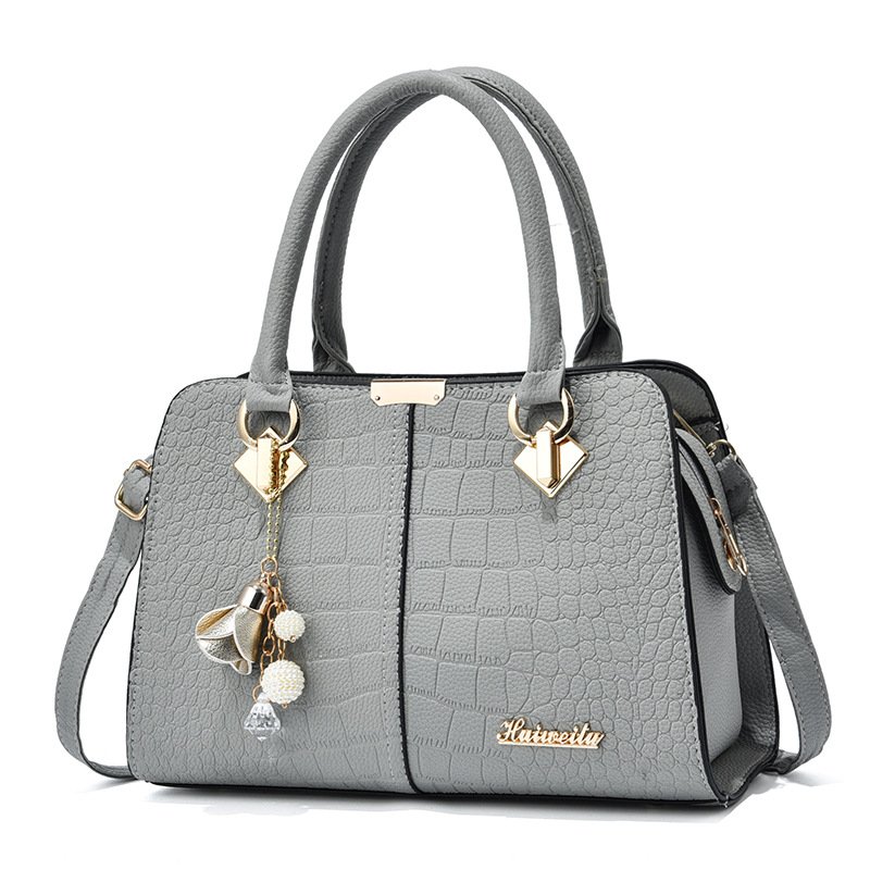 Women’s Croc-Embossed Top-Handle Tote & Crossbody Bag with Floral Charm Prime 163 - Image 2